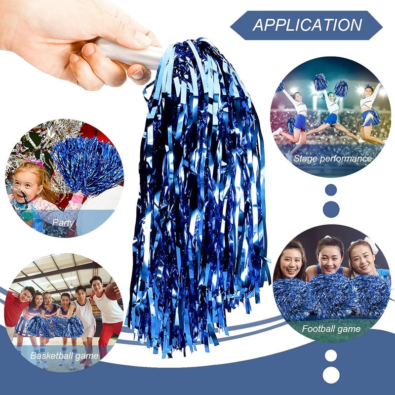 DILIBRA 24 Pcs Metallic Cheerleading Pom Poms for Kids, Cheerleaders Cheer Pom Poms with Baton Handle, Cheering Squad Hand Flower for Adults Team Spirit Sports Game Dancing Party - Image 5